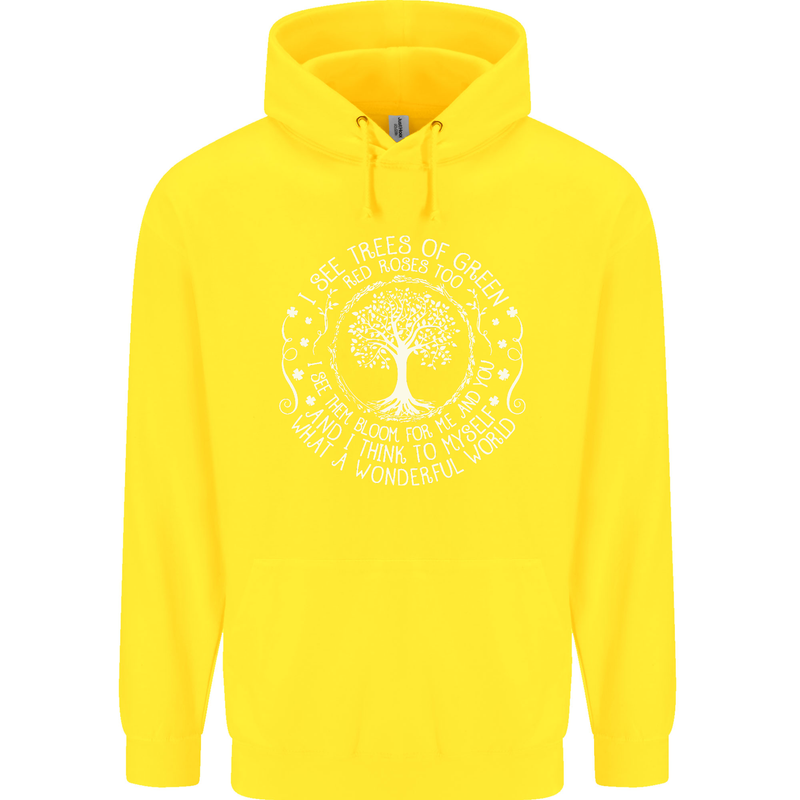 Trees What a Wonderful World Environment Mens 80% Cotton Hoodie Yellow