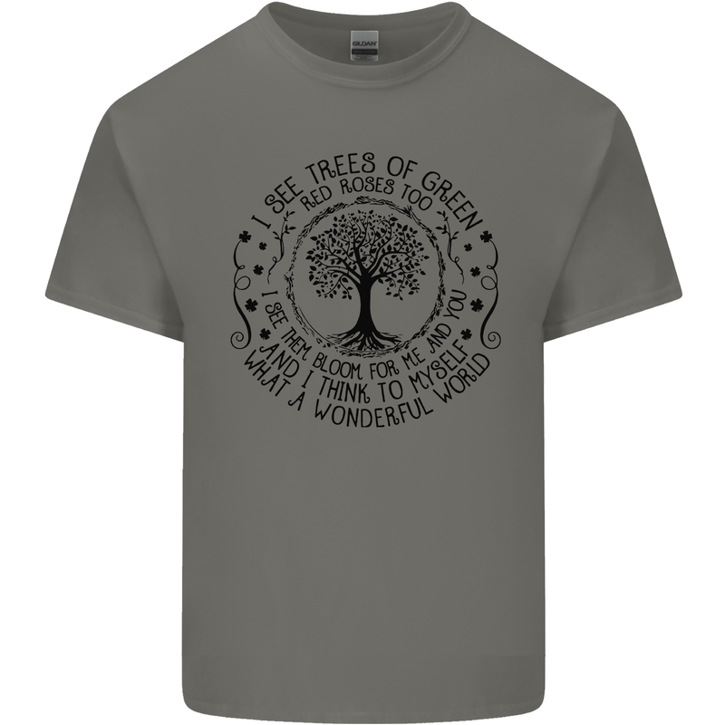 Trees What a Wonderful World Environment Mens Cotton T-Shirt Tee Top Charcoal