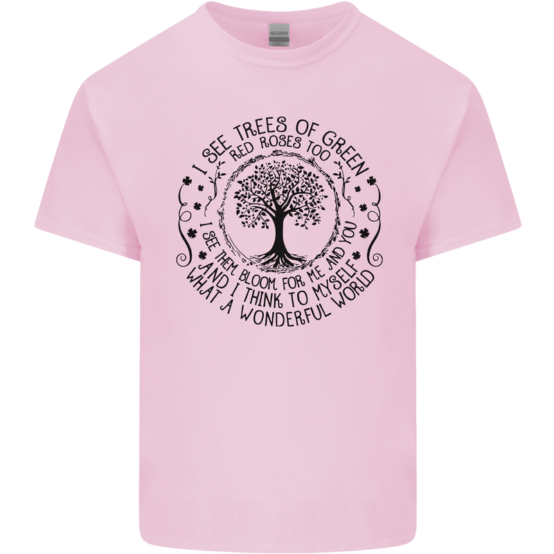 Trees What a Wonderful World Environment Mens Cotton T-Shirt Tee Top Light Pink