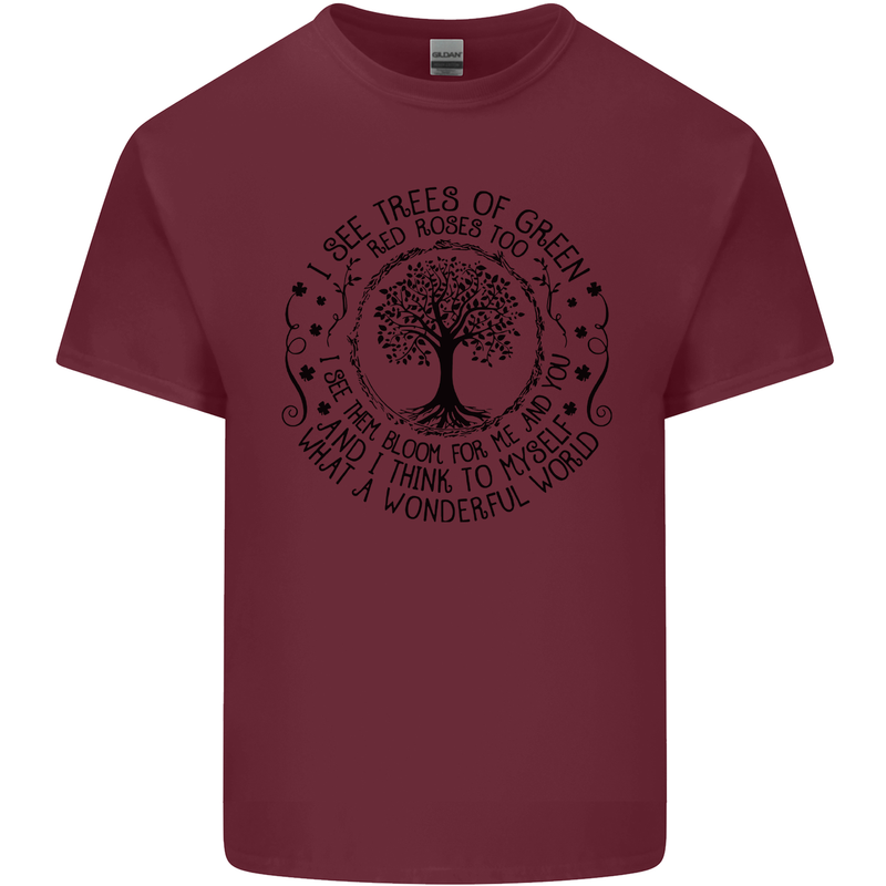 Trees What a Wonderful World Environment Mens Cotton T-Shirt Tee Top Maroon