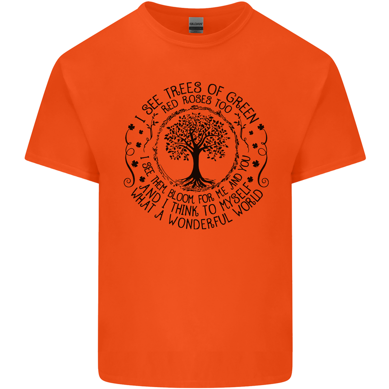 Trees What a Wonderful World Environment Mens Cotton T-Shirt Tee Top Orange