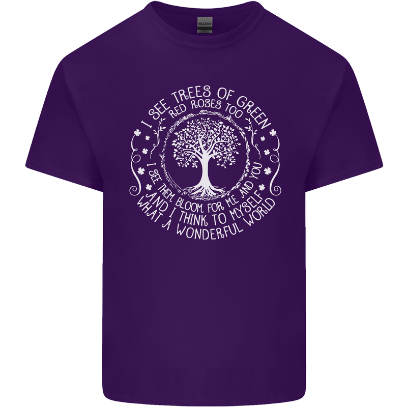 Trees What a Wonderful World Environment Mens Cotton T-Shirt Tee Top Purple