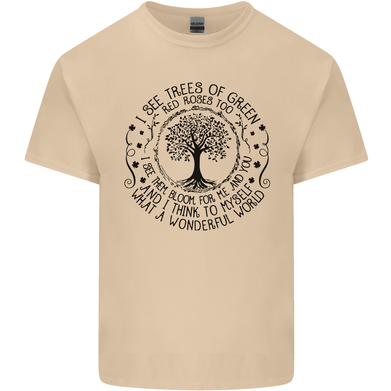 Trees What a Wonderful World Environment Mens Cotton T-Shirt Tee Top Sand