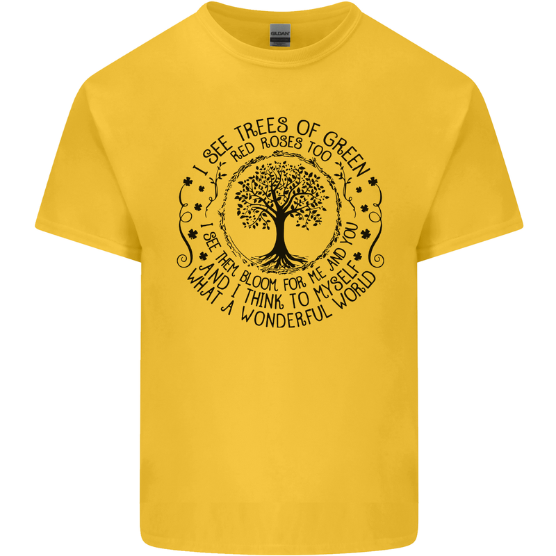 Trees What a Wonderful World Environment Mens Cotton T-Shirt Tee Top Yellow