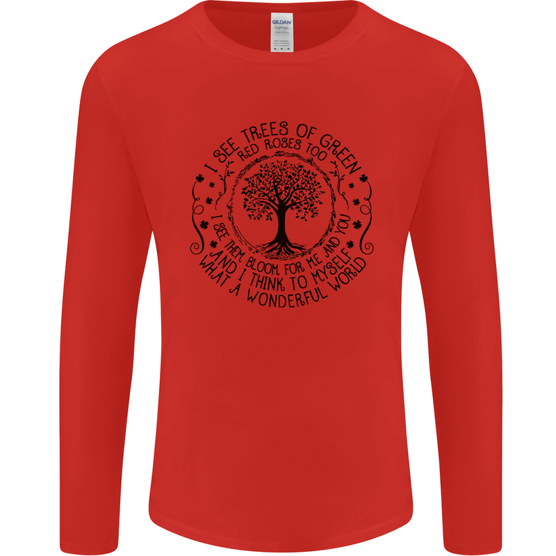 Trees What a Wonderful World Environment Mens Long Sleeve T-Shirt Red