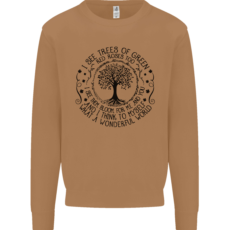 Trees What a Wonderful World Environment Mens Sweatshirt Jumper Caramel Latte