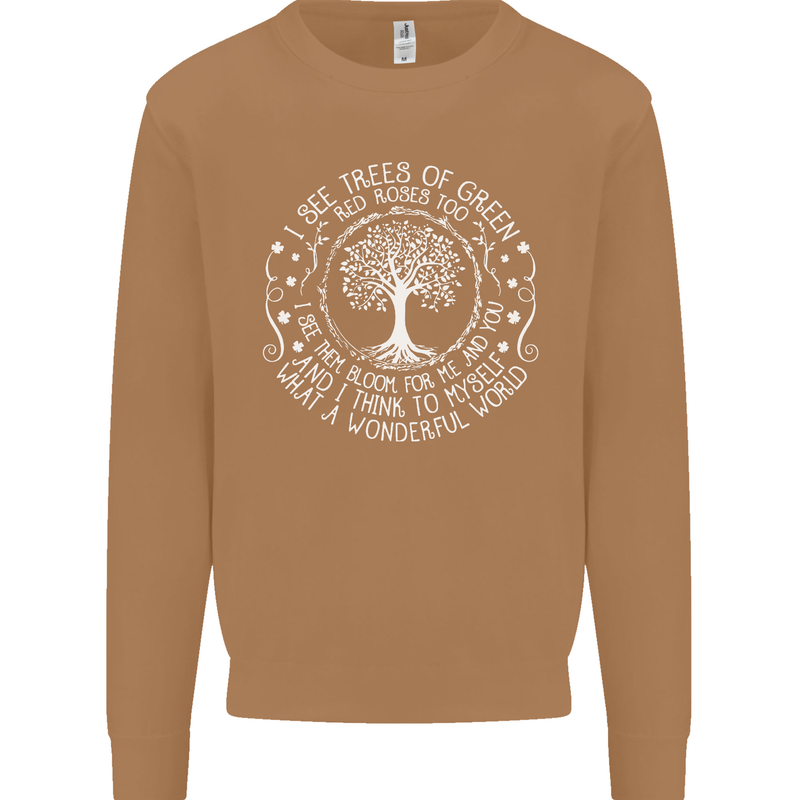 Trees What a Wonderful World Environment Mens Sweatshirt Jumper Caramel Latte