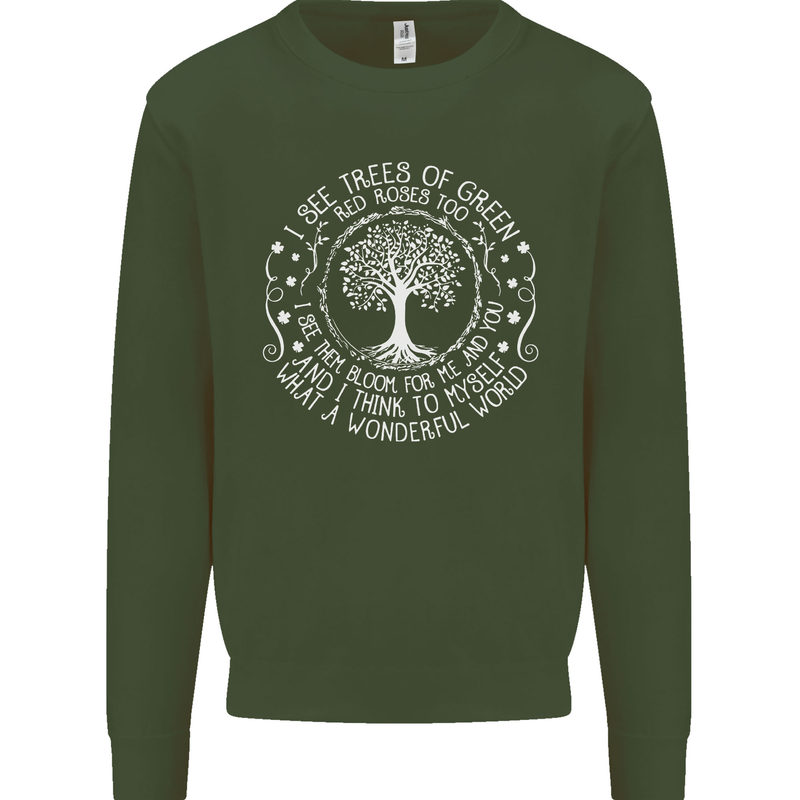 Trees What a Wonderful World Environment Mens Sweatshirt Jumper Forest Green