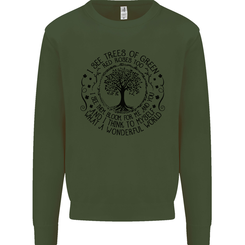 Trees What a Wonderful World Environment Mens Sweatshirt Jumper Forest Green