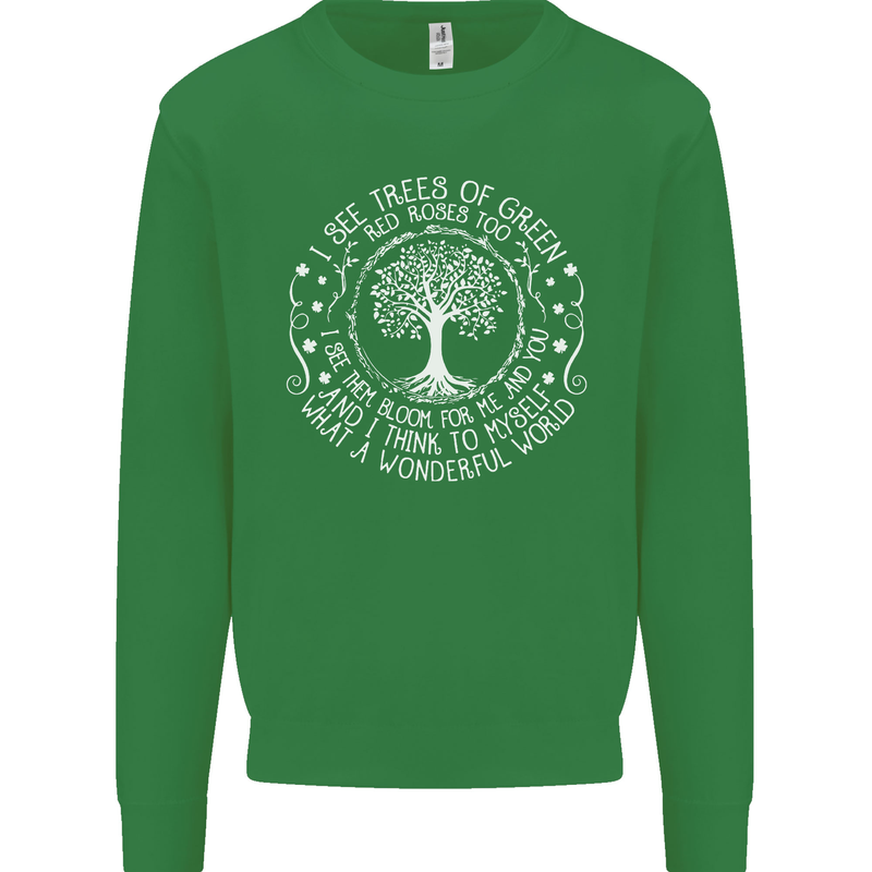 Trees What a Wonderful World Environment Mens Sweatshirt Jumper Irish Green