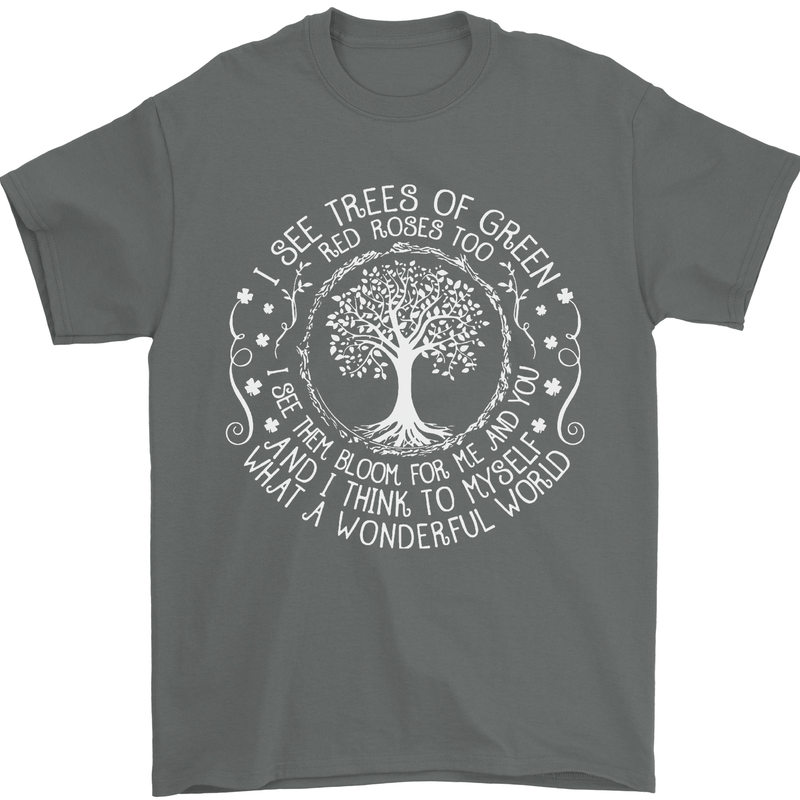 Trees What a Wonderful World Environment Mens T-Shirt Cotton Gildan Charcoal