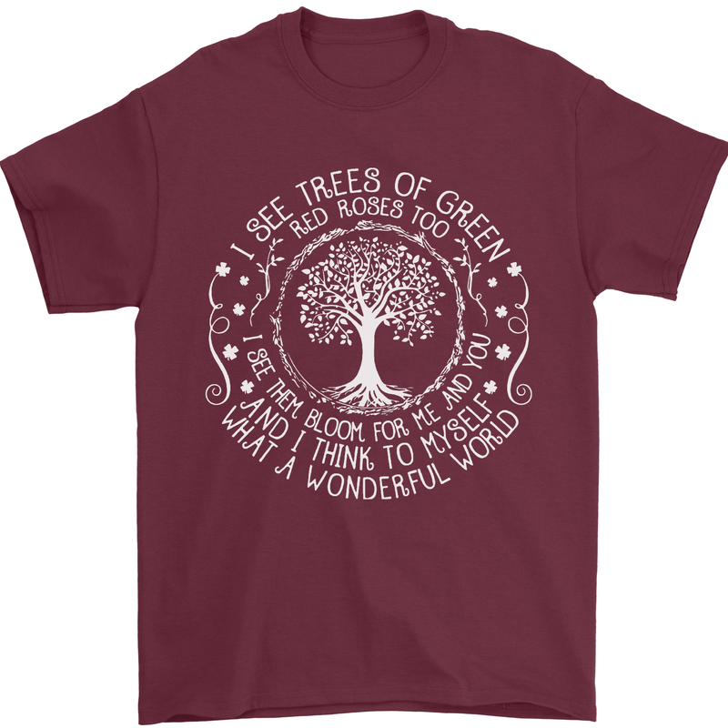 Trees What a Wonderful World Environment Mens T-Shirt Cotton Gildan Maroon