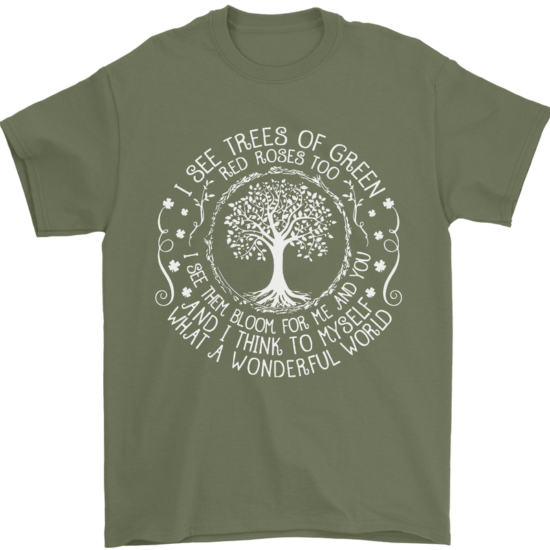 Trees What a Wonderful World Environment Mens T-Shirt Cotton Gildan Military Green