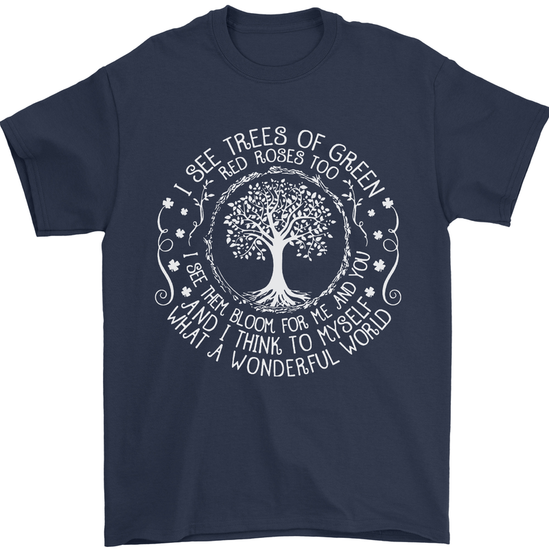 Trees What a Wonderful World Environment Mens T-Shirt Cotton Gildan Navy Blue
