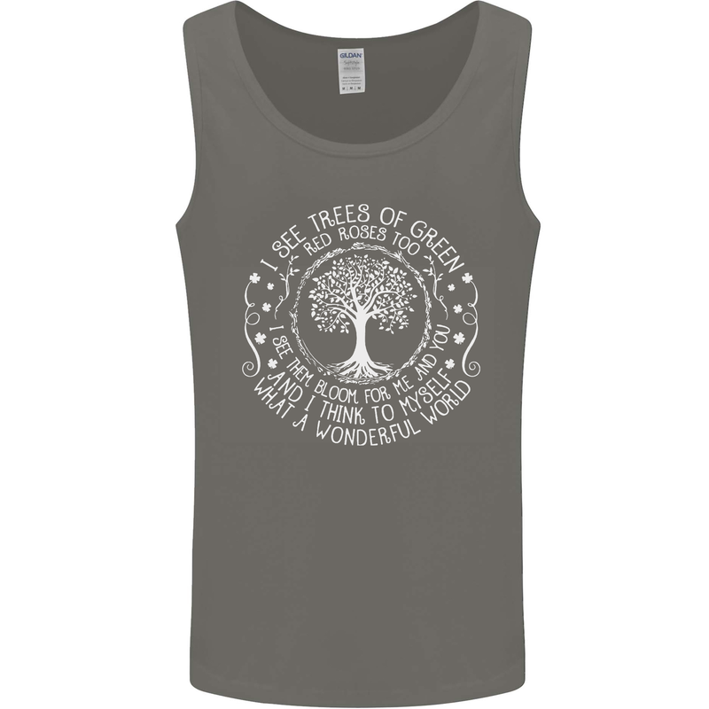 Trees What a Wonderful World Environment Mens Vest Tank Top Charcoal