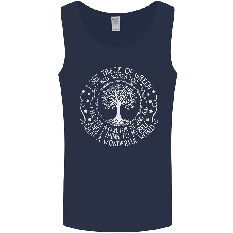 Trees What a Wonderful World Environment Mens Vest Tank Top Navy Blue