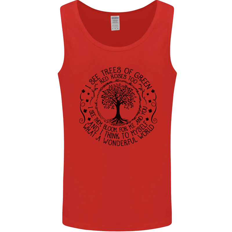 Trees What a Wonderful World Environment Mens Vest Tank Top Red