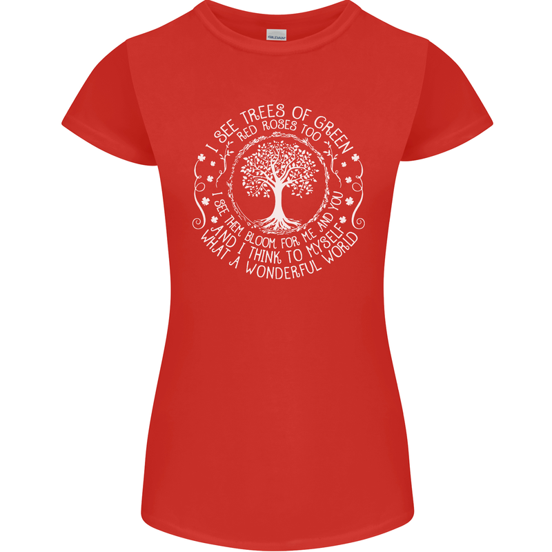 Trees What a Wonderful World Environment Womens Petite Cut T-Shirt Red