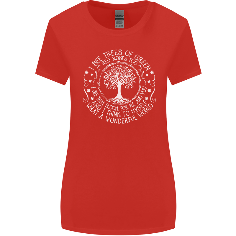 Trees What a Wonderful World Environment Womens Wider Cut T-Shirt Red