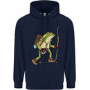 Trekking Hiking Rambling Frog Toad Funny Mens 80% Cotton Hoodie Navy Blue