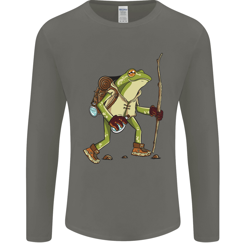 Trekking Hiking Rambling Frog Toad Funny Mens Long Sleeve T-Shirt Charcoal