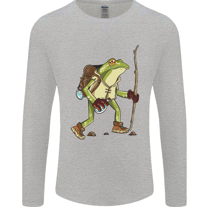 Trekking Hiking Rambling Frog Toad Funny Mens Long Sleeve T-Shirt Sports Grey