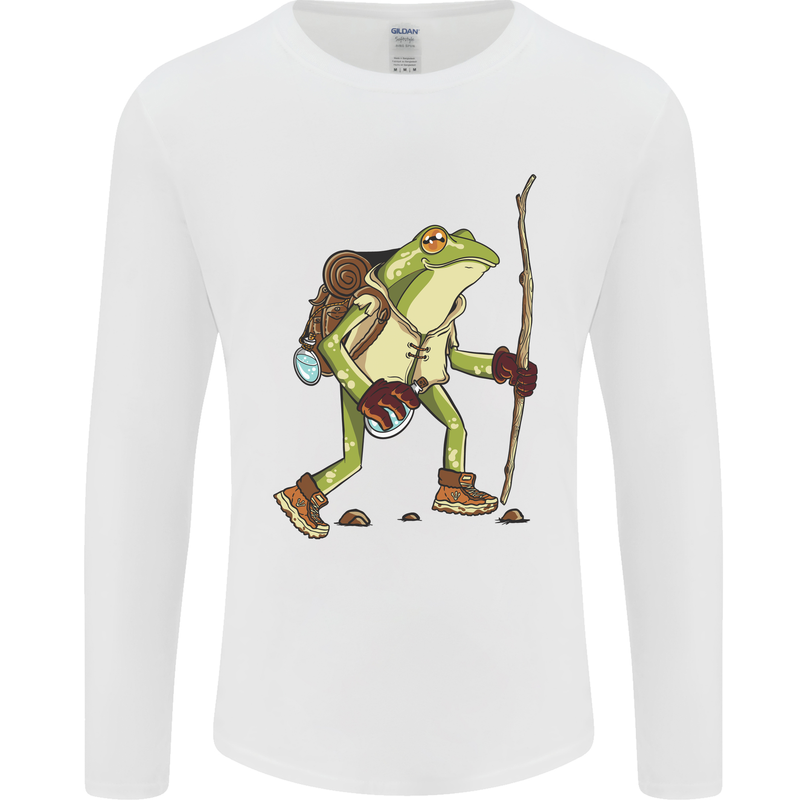 Trekking Hiking Rambling Frog Toad Funny Mens Long Sleeve T-Shirt White