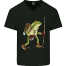 Trekking Hiking Rambling Frog Toad Funny Mens V-Neck Cotton T-Shirt Black