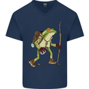 Trekking Hiking Rambling Frog Toad Funny Mens V-Neck Cotton T-Shirt Navy Blue