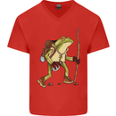 Trekking Hiking Rambling Frog Toad Funny Mens V-Neck Cotton T-Shirt Red
