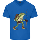 Trekking Hiking Rambling Frog Toad Funny Mens V-Neck Cotton T-Shirt Royal Blue