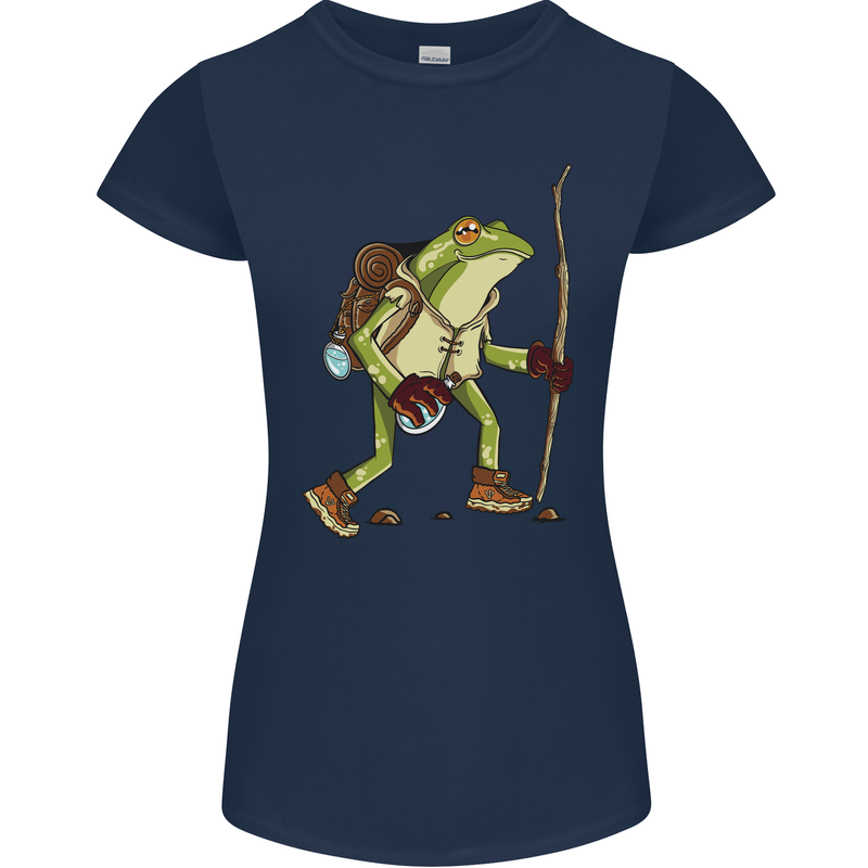 Trekking Hiking Rambling Frog Toad Funny Womens Petite Cut T-Shirt Navy Blue