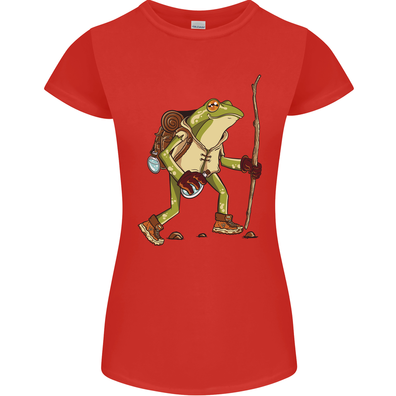 Trekking Hiking Rambling Frog Toad Funny Womens Petite Cut T-Shirt Red