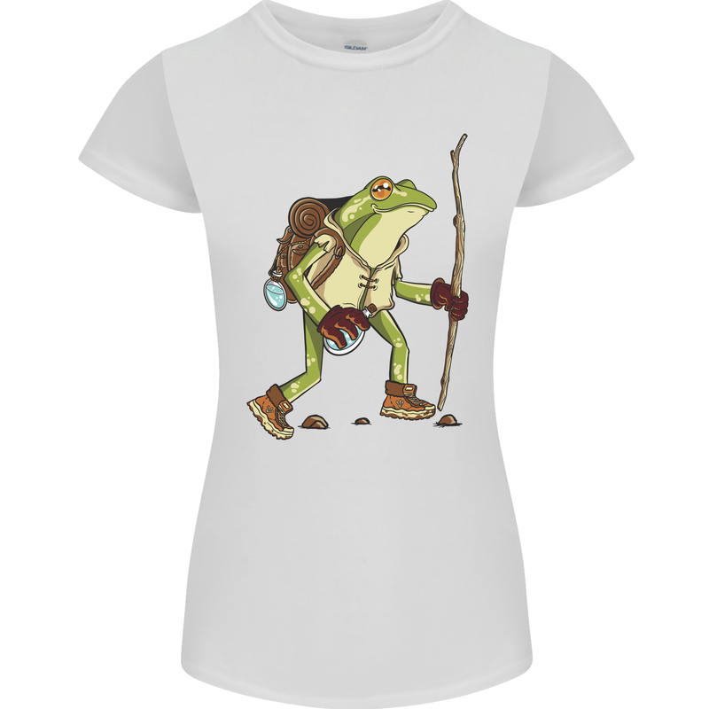 Trekking Hiking Rambling Frog Toad Funny Womens Petite Cut T-Shirt White