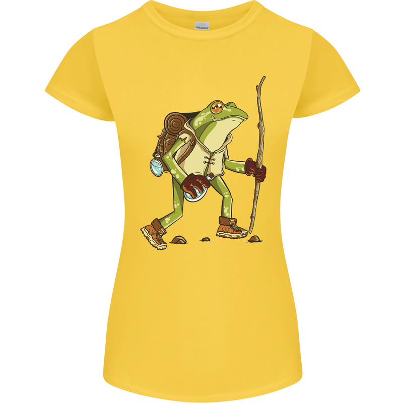 Trekking Hiking Rambling Frog Toad Funny Womens Petite Cut T-Shirt Yellow