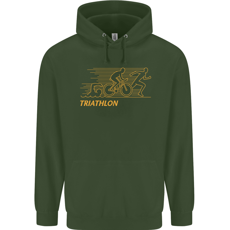 Triathlon Running Swimming Cycling Childrens Kids Hoodie Forest Green