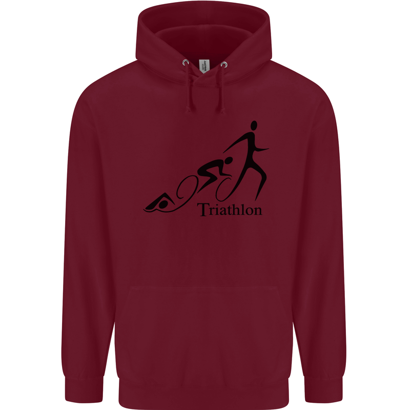 Triathlon Running Swimming Cycling Childrens Kids Hoodie Maroon