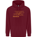 Triathlon Running Swimming Cycling Childrens Kids Hoodie Maroon