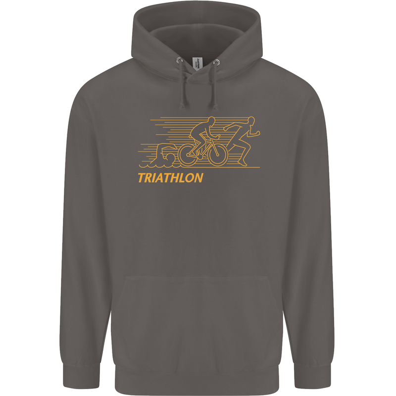 Triathlon Running Swimming Cycling Mens 80% Cotton Hoodie Charcoal