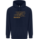 Triathlon Running Swimming Cycling Mens 80% Cotton Hoodie Navy Blue