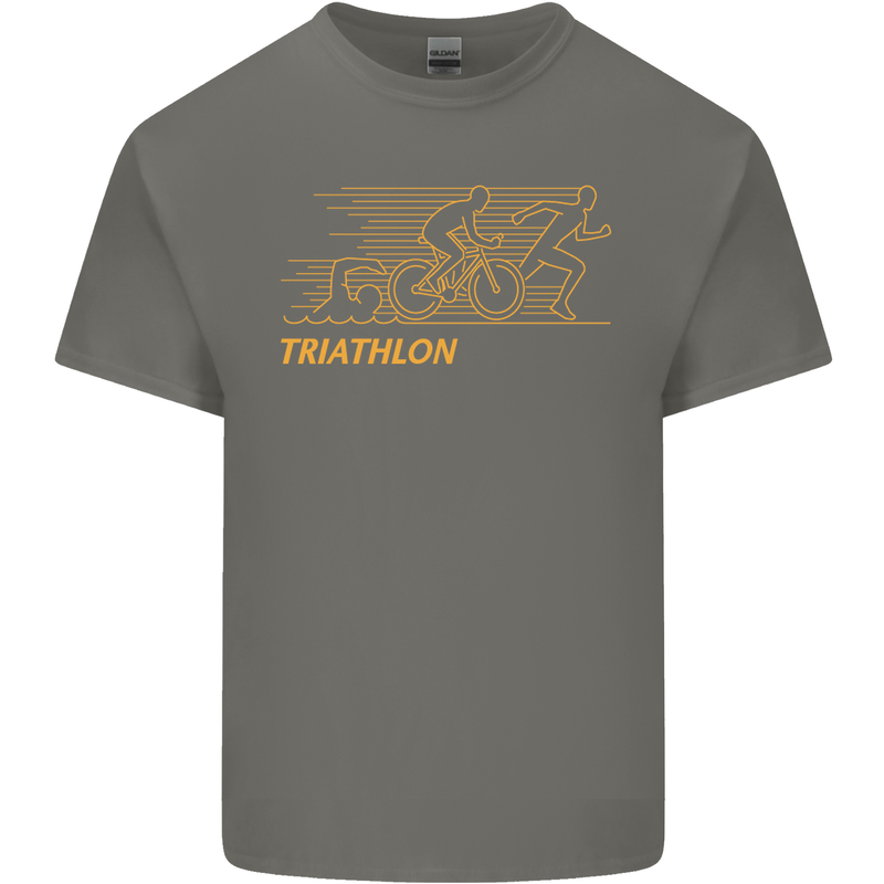 Triathlon Running Swimming Cycling Mens Cotton T-Shirt Tee Top Charcoal
