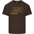 Triathlon Running Swimming Cycling Mens Cotton T-Shirt Tee Top Dark Chocolate