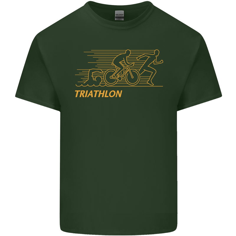 Triathlon Running Swimming Cycling Mens Cotton T-Shirt Tee Top Forest Green