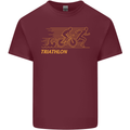 Triathlon Running Swimming Cycling Mens Cotton T-Shirt Tee Top Maroon