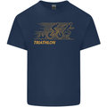 Triathlon Running Swimming Cycling Mens Cotton T-Shirt Tee Top Navy Blue