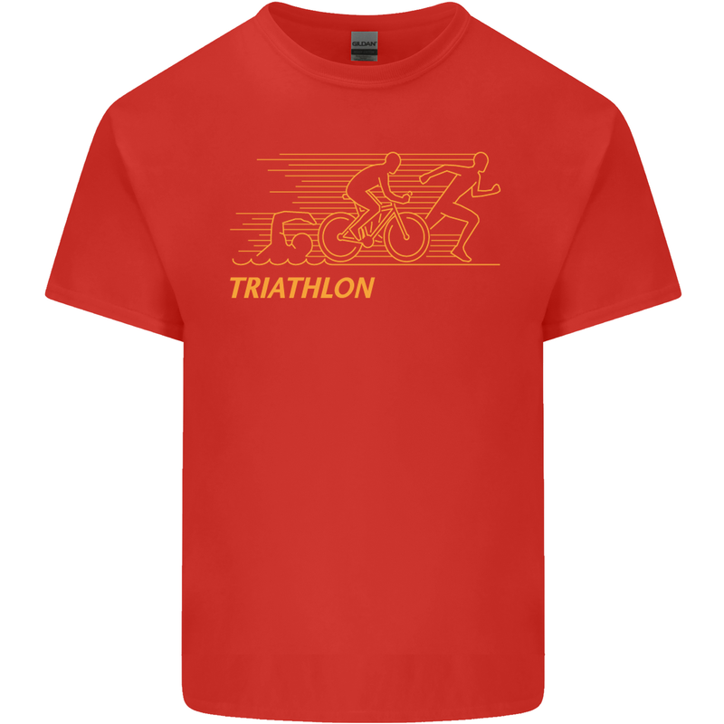 Triathlon Running Swimming Cycling Mens Cotton T-Shirt Tee Top Red