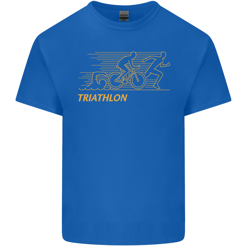 Triathlon Running Swimming Cycling Mens Cotton T-Shirt Tee Top Royal Blue