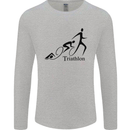 Triathlon Running Swimming Cycling Mens Long Sleeve T-Shirt Sports Grey