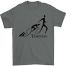 Triathlon Running Swimming Cycling Mens T-Shirt Cotton Gildan Charcoal