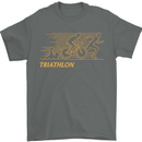 Triathlon Running Swimming Cycling Mens T-Shirt Cotton Gildan Charcoal